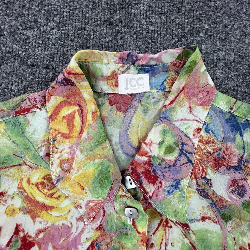 JCC Signature Floral Watercolor Button Up Blouse 3/4 Sleeve Sheer Top - Picture 3 of 6